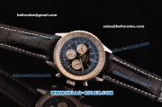 Breitling Navitimer Automatic Movement Silver Case with Black Dial and Stick Marker-Leather Strap and Small Calendar
