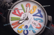 Gaga Milano Italy Asia 6497 Manual Winding PVD Case with White Dial and Black Strap - colorized Markers