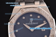 Audemars Piguet Royal Oak Lady Miyota OS2035 Quartz Steel Case with Diamond Bezel and Black Dial