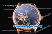 IWC Portugueser Tourbillon Hand-Wound Asia 2813 Automatic Rose Gold Case with Black Dial Black Leather Strap and Arabic Numeral Markers