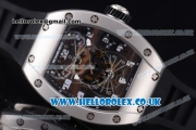 Richard Mille RM 022 Carbone Tourbillon Aerodyne Double Time Zone Japanese Miyota 6T51 Manual Winding Steel Case with Skeleton Dial and Black Rubber Strap