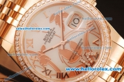 Rolex Datejust Asia 2813 Automatic Full Rose Gold with Diamond Bezel and White MOP Dial-Silver Roman Markers