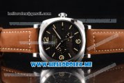 Panerai Radiomir 1940 3 Days GMT Power Reserve Asia ST25 Automatic Steel Case with Black Dial and Brown Leather Strap Stick/Arabic Numeral Markers