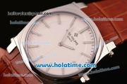 Patek Philippe Gondolo Japanese Miyota Quartz Steel Case with Brown Leather Bracelet Stick Markers and White Dial