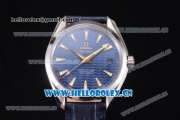 Omega Seamaster Aqua Terra 150 M Clone 8500 Automatic Steel Case with Blue Dial Stick Markers and Blue Leather Strap (EF)