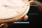 Vacheron Constantin Malte Swiss ETA 2836 Automatic Rose Gold Case with Rose Gold Diamond Bezel and White Dial-Alligator Strap