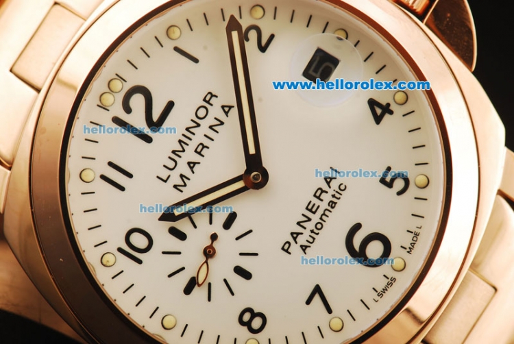 Panerai Luminor Marina Pam 051 Automatic Movement Rose Gold Case with White Dial and Black Arabic Numerals - Large Size - Click Image to Close