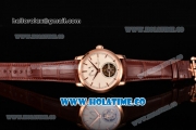 Vacheron Constantin Patrimony Swiss Tourbillon Manual Winding Rose Gold Case with White Dial Brown Alligator Strap and Stick Markers