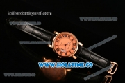 Cartier Rotonde De Miyota Quartz Rose Gold Case with Roman Numeral Markers Rose Gold Dial and Black Leather Strap