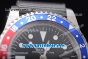 Rolex GMT-Master Asia 2813 Automatic Steel Case with Black Dial Grey Nylon Strap and Blue/Red Bezel