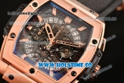 Hublot MP-06 Senna Chrono Miyota OS20 Quartz Rose Gold Case with Skeleton Dial Stick Markers and Black Leahter Strap