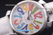 Gaga Milano Italy Asia 6497 Manual Winding Steel Case with White Dial and White Strap - colorized Markers