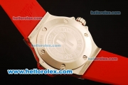 Hublot Big Bang Miyota Automatic Steel Case with White Dial and Red Rubber Strap-Lady Size