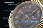 Rolex Sky-Dweller Asia 2813 Automatic Gold Case with Brown Leather Strap and Brown Dial