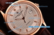 Vacheron Constantin Patrimony Swiss ETA 2836 Automatic Rose Gold Case Brown Leather Strap with White Dial Diamond Markers