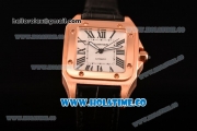 Cartier Santos 100 Large Rose Gold Case with White Dial Black Leather Strap and Black Roman Numeral Markers