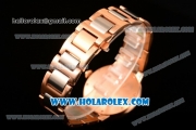 Cartier Rotonde De Miyota Quartz Rose Gold Case/Bracelet with Blue Dial and Diamonds Bezel