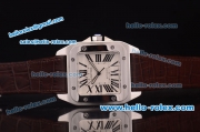 Cartier Santos Swiss ETA 2824 Automatic Steel Case with White Dial and Brown Leather Strap