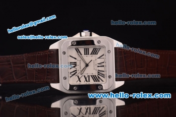 Cartier Santos Swiss ETA 2824 Automatic Steel Case with White Dial and Brown Leather Strap