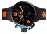 U-Boat New Model Chronograph Quartz Movement PVD Case with Black Dial-Yellow Hands-Stick&Orange Number Markers and Leather Strap