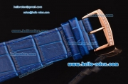 Franck Muller Long Island Swiss Quartz Rose Gold Case Diamond Bezel with Blue Leather Strap and Blue Dial