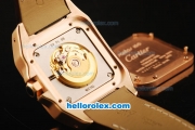 Cartier Santos 100 Swiss ETA 2671 Automatic Movement Rose Gold Case with Brown Leather Strap-1:1 Imitate