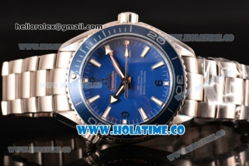 Omega Planet Ocean Clone Omega 8500 Automatic Steel Case/Bracelet with Blue Dial and White Stick Markers (EF)