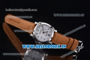 Panerai Luminor Marina Automatic Clone Panerai 9010 Automatic Steel Case with White Dial Arabic Numeral Markers and Brown Leather Strap (ZF)
