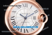 Cartier Ballon Bleu Medium Asia Automatic Rose Gold Case with Silver Dial Roman Numeral Markers and Brown Leather Strap (YF)