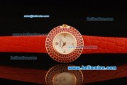 Rolex Datejust Swiss Quartz Movement Rose Gold Case with Red Diamond Bezel and Red Leather Strap - Lady Size