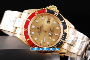 Rolex Submariner Oyster Perpetual Automatic Movement Full Gold with Red-Black Bezel and Khaki Dial