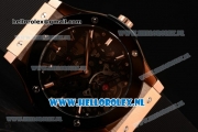 Hublot Classic Fusion Skeleton Tourbillon Rose Gold/PVD Case Asia Auto with Skeleton Dial and Black Leather Strap