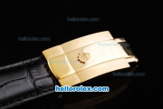 Rolex Daytona Oyster Perpetual Chronometer Automatic Gold Case with Black Dial and Diamond Hour Marker-Leather Strap