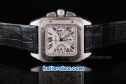 Cartier Santos 100 Swiss Valjoux 7750 Automatic Movement Silver Case with White Dial and Black Leather Strap