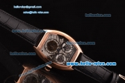 Franck Muller Giga Tourbillon ST22 Automatic Rose Gold Case with Black Leather Strap and White Dial -Blue Hands