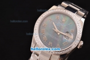 Rolex Datejust Asia 2813 Automatic Steel Case with Diamond Bezel and MOP Dial - Roman Numeral Markers