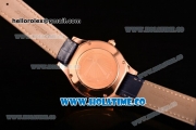 Jaeger-LeCoultre Lady Miyota Quartz Rose Gold Case with White MOP Dial Purple Stick Markers and Blue Leather Strap - Diamonds Bezel