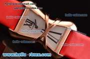 Cartier Tank Enlacée Swiss Quarz Rose Gold Case with Silver Dial and Red Leather Strap