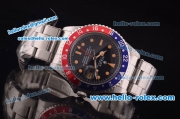 Rolex GMT Master Vintage Swiss ETA 2836 Automatic Blue/Red Bezel with Black Dial and Steel Bracelet-Orange Markers