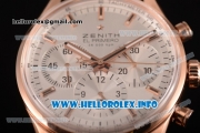 Zenith El Primero 36'000 VpH Lady Ladies Watch Chronograph Swiss Valjoux 7750 Automatic Rose Gold Case with White Dial Brown Leather Strap and Stick Markers