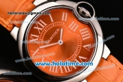 Cartier Ballon Bleu Swiss Quartz Steel Case with Orange Leather Strap White Markers and Orange Dial