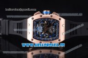 Richard Mille RM011-FM Asia ST25 Automatic Rose Gold Case with Skeleton Dial Arabic Numeral Markers and Black Rubber Strap Rose Gold Bezel