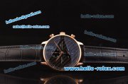 IWC Portuguese Chronograph Miyota Quartz Rose Gold Case with Black Carbon Fiber Dial and Black Leather Strap