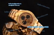 Rolex Daytona Chronograph Swiss Valjoux 7750-SHG Automatic Full Gold Case with Stick Markers Gold Dial and Black Subdials