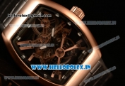 Franck Muller Vanguard Miyota Automatic Copy Tourbillon Rose Gold Case With Skeleton Dial Leather/Rubber Strap