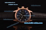 IWC Pilot's Swiss Valjoux 7750-SHG Automatic Rose Gold Case with Black Dial and Black Leather Strap