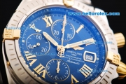 Breitling Chronomat Evolution Swiss Valjoux 7750 Automatic Movement Steel Case with Blue Dial and Two Tone Strap