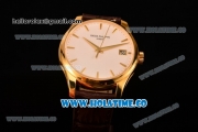 Patek Philippe Calatrava Miyota 9015 Automatic Yellow Gold Case with White Dial and Brown Leather Strap - Stick Markers