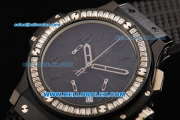 Hublot Big Bang Chronograph Swiss Quartz Movement PVD Case with Diamond Bezel and Black Rubber Strap-Lady Model