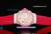 Hublot Big Bang Chronograph Miyota Quartz Movement White Dial with Red Markers and Diamond Bezel - Red Rubber Strap